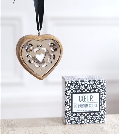 Petit Coeur Bois et Argent de Parfum solide : Parfum au choix