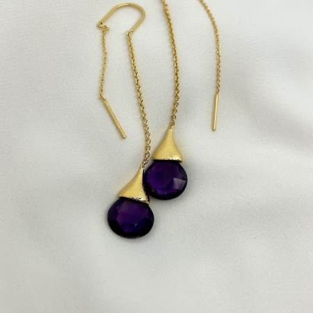 Boucles d'oreilles longues Goutte Améthyste
